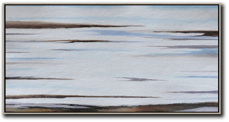 Abstract Painting Extra Large Canvas Art,Hand Painted Panoramic Abstract Painting,Modern Art,Grey,White,Brown,Blue.etc